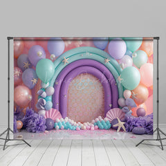 Lofaris Green Purple Balloons Mermaid Cake Smash Backdrop