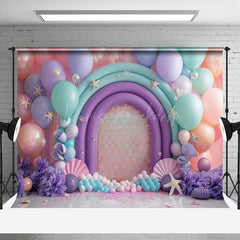 Lofaris Green Purple Balloons Mermaid Cake Smash Backdrop