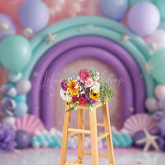 Lofaris Green Purple Balloons Mermaid Cake Smash Backdrop