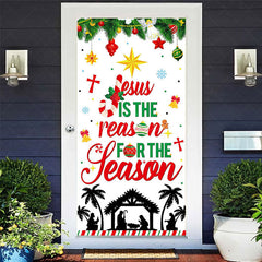 Lofaris Green Red Bells Leaves Nativity Christmas Door Cover