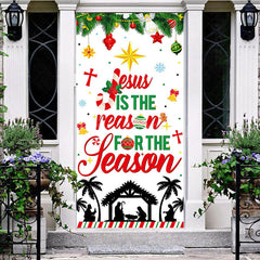 Lofaris Green Red Bells Leaves Nativity Christmas Door Cover