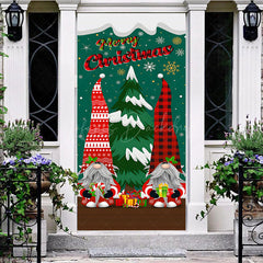 Lofaris Green Red Snowy Christmas Vibe Gnomes Door Cover