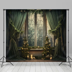 Lofaris Green Retro Christmas Fireplace Room Set Backdrop