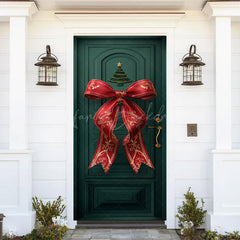 Lofaris Green Retro Door Red Bow Tie Christmas Cover