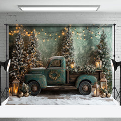 Lofaris Green Retro Truck Xmas Tree Christmas Vibe Backdrop