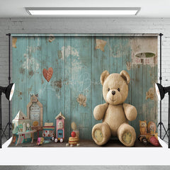 Lofaris Green Retro Wall Toy Bear Cake Smash Photo Backdrop