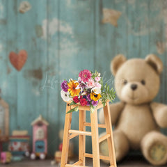 Lofaris Green Retro Wall Toy Bear Cake Smash Photo Backdrop