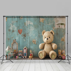 Lofaris Green Retro Wall Toy Bear Cake Smash Photo Backdrop