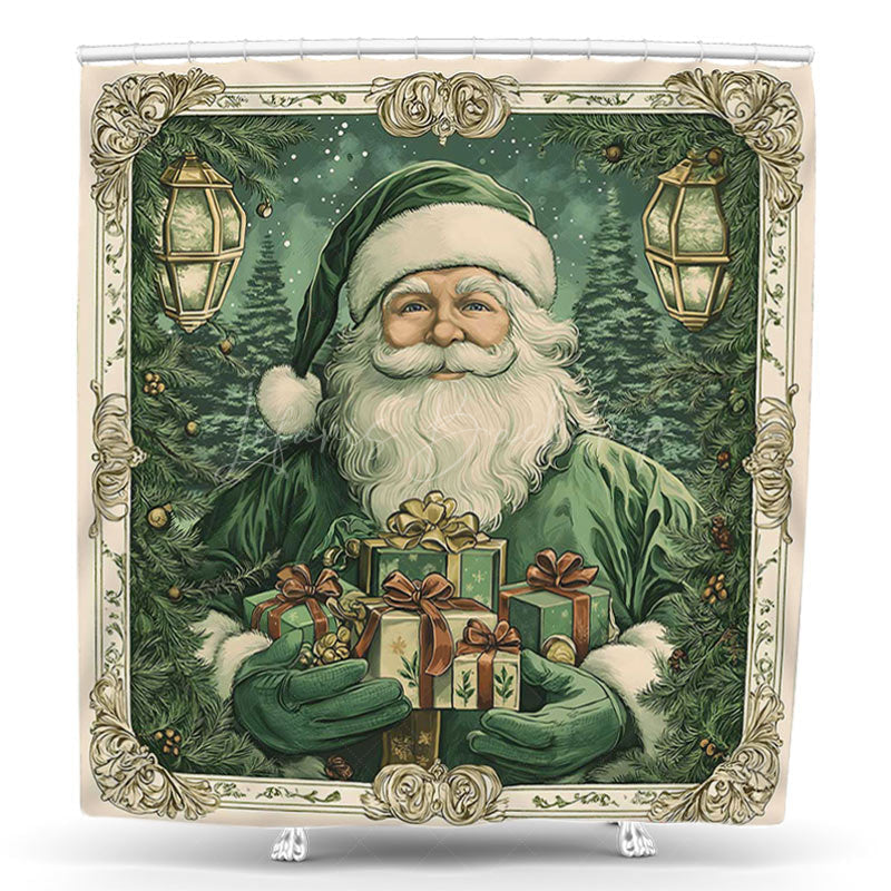 Lofaris Green Santa Claus With Gift Christmas Shower Curtain