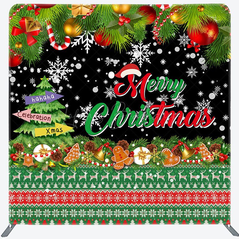 Lofaris Green Tree Merry Christmas Tension Fabric Backdrop