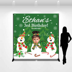 Lofaris Green Tree Snowman Custom Name 3rd Birthday Backdrop