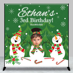 Lofaris Green Tree Snowman Custom Name 3rd Birthday Backdrop