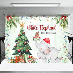 Lofaris Green Tree White Elephant Gift Exchange Backdrop