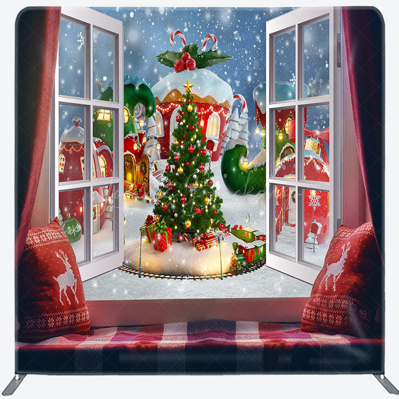 Lofaris Green Tree Winter Window Pillow Cover Backdrop