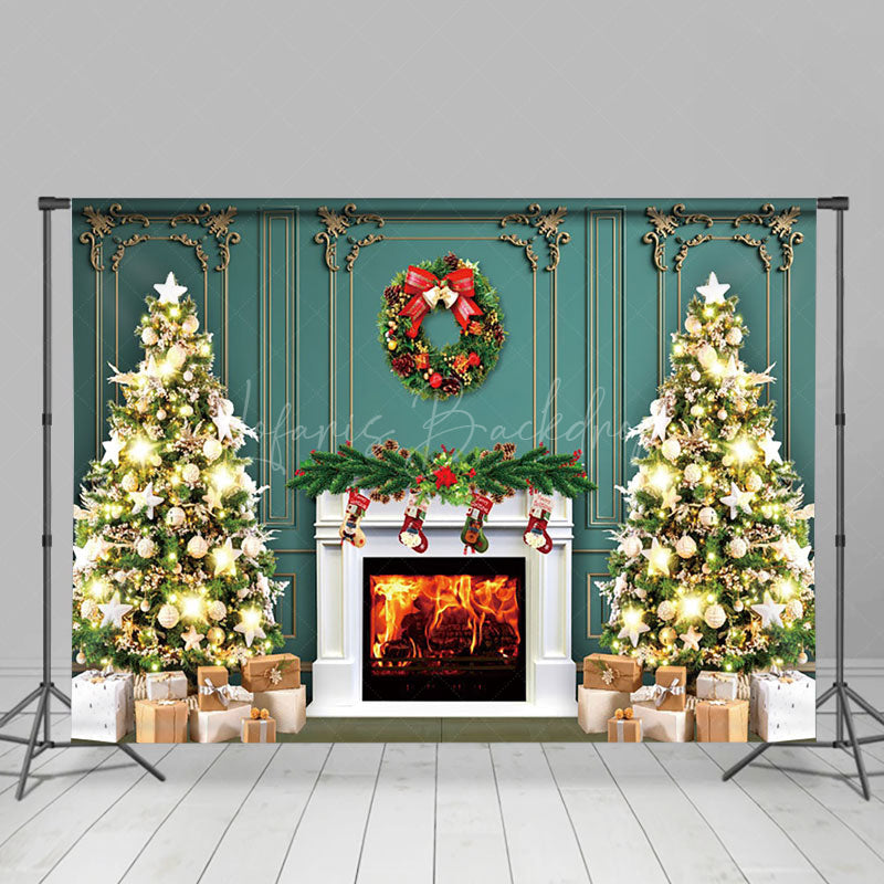 Lofaris Green Trees Wreath Fireplace Christmas Vibe Backdrop