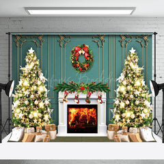 Lofaris Green Trees Wreath Fireplace Christmas Vibe Backdrop