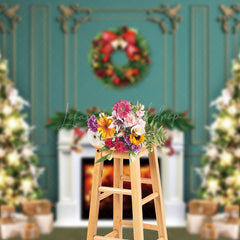 Lofaris Green Trees Wreath Fireplace Christmas Vibe Backdrop