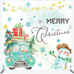 Lofaris Green Truck Tree Snowman Xmas Pillow Case Backdrop