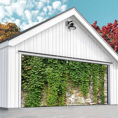 Lofaris Green Vine Leaves Stone Wall Garage Door Banner