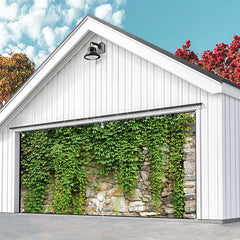 Lofaris Green Vine Leaves Stone Wall Garage Door Banner