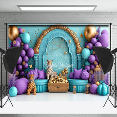 Lofaris Green Wall Balloon Tiger Treasure Cake Smash Backdrop