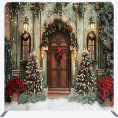 Lofaris Green Wall Brown Door Villa Xmas Pillow Case Backdrop