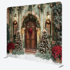 Lofaris Green Wall Brown Door Villa Xmas Pillow Case Backdrop