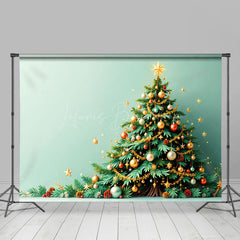 Lofaris Green Wall Gold Starry Xmas Tree Christmas Backdrop