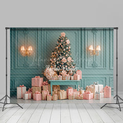 Lofaris Green Wall Pink Gift Box Christmas Photo Backdrop