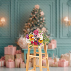 Lofaris Green Wall Pink Gift Box Christmas Photo Backdrop