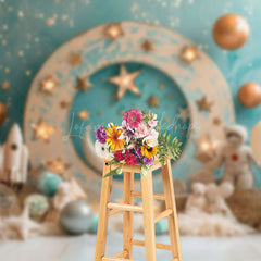 Lofaris Green Wall Starry Moon Galaxy Cake Smash Backdrop