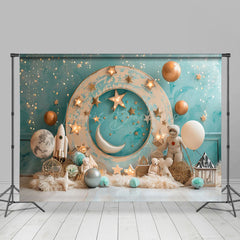 Lofaris Green Wall Starry Moon Galaxy Cake Smash Backdrop