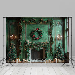 Lofaris Green Wall Tree Fireplace Christmas Room Set Backdrop