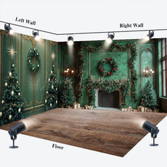 Lofaris Green Wall Tree Fireplace Christmas Room Set Backdrop