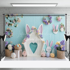 Lofaris Green Wall Wreath Rabbit Hutch Eggs Easter Backdrop