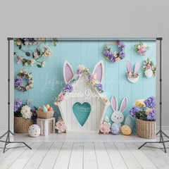 Lofaris Green Wall Wreath Rabbit Hutch Eggs Easter Backdrop