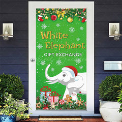 Lofaris Green White Elephant Snowflake Christmas Door Cover