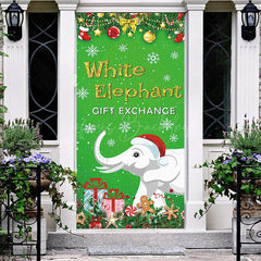 Lofaris Green White Elephant Snowflake Christmas Door Cover