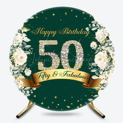 Lofaris Green White Floral 50th Birthday Round Backdrop