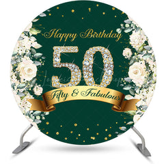 Lofaris Green White Floral 50th Birthday Round Backdrop