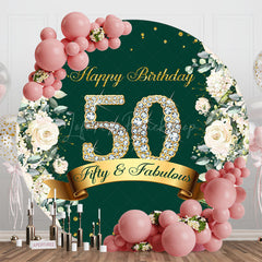 Lofaris Green White Floral 50th Birthday Round Backdrop