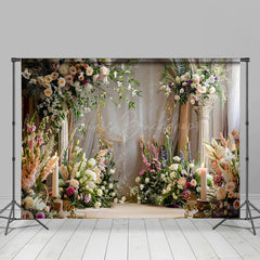 Lofaris Green White Flowers Boho Backdrop For Photography