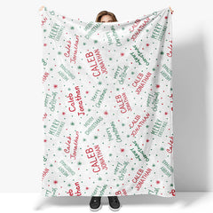 Lofaris Green White Fonts Christmas Custom Name Blanket