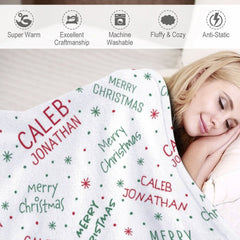 Lofaris Green White Fonts Christmas Custom Name Blanket