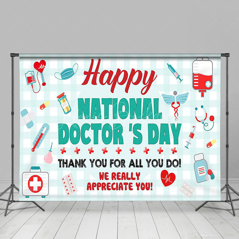 Lofaris Green White Plaid National Doctors Day Backdrop