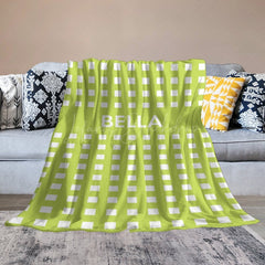 Lofaris Green White Regular Grid Personalized Name Blanket