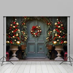 Lofaris Green Wood Door Wreath Parterre Christmas Backdrop