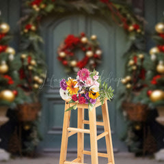 Lofaris Green Wood Door Wreath Parterre Christmas Backdrop