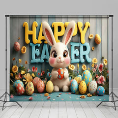 Lofaris Green Wood Wall Bunny Eggs Easter Room Set Backdrop