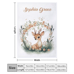 Lofaris Green Wreath Wild Baby Deer Custom Name Blanket